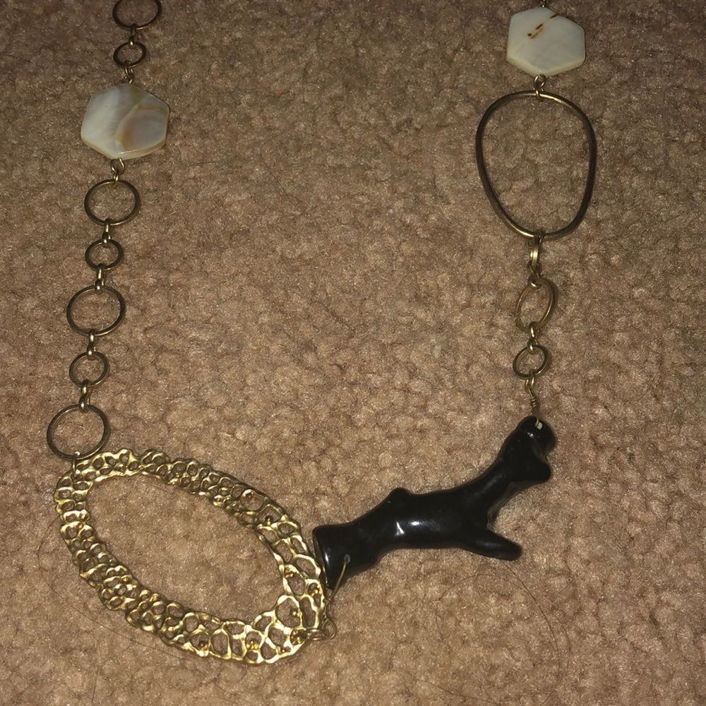 Gold black opal tigers eye stone accent necklace